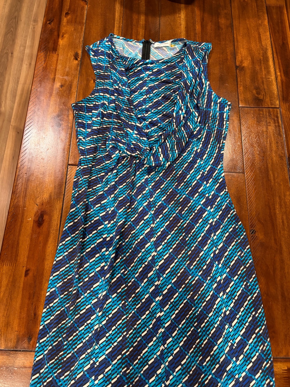 Calvin Klein Blue & Turquoise cowl neck dress